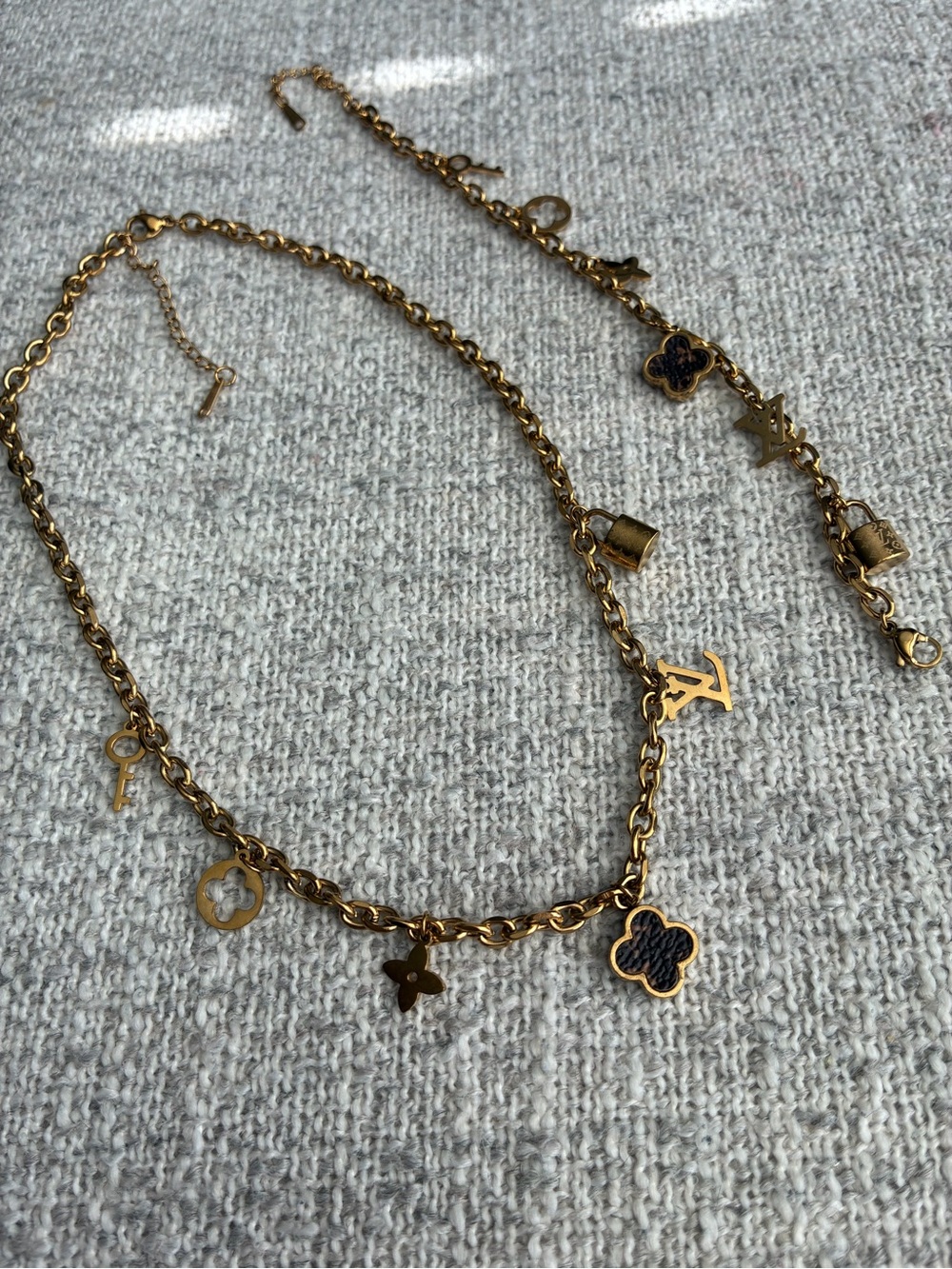 Inspired Gold Charm Necklace and Bracelet Set